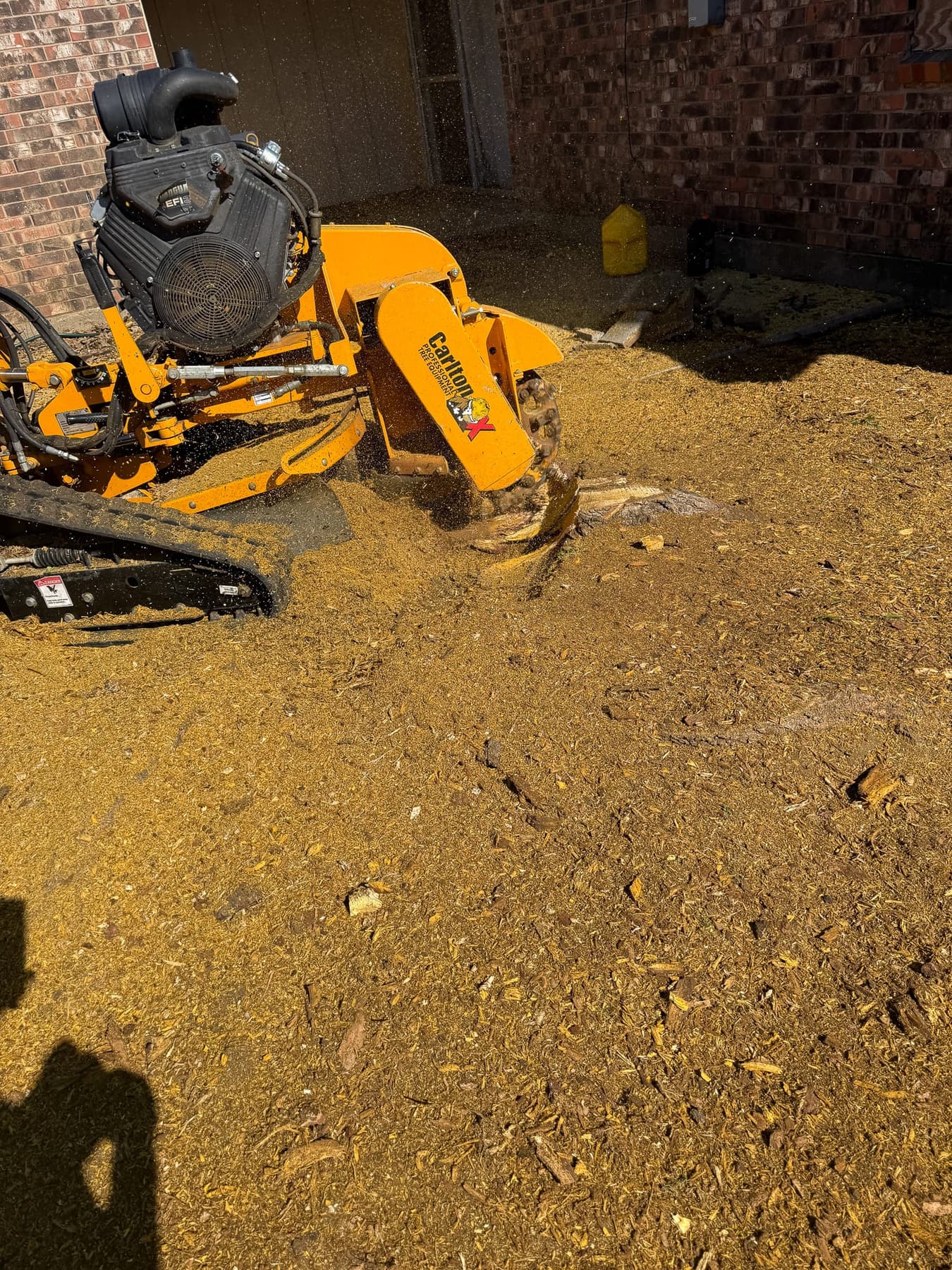 Stump grinder removing a tree stump in North Texas