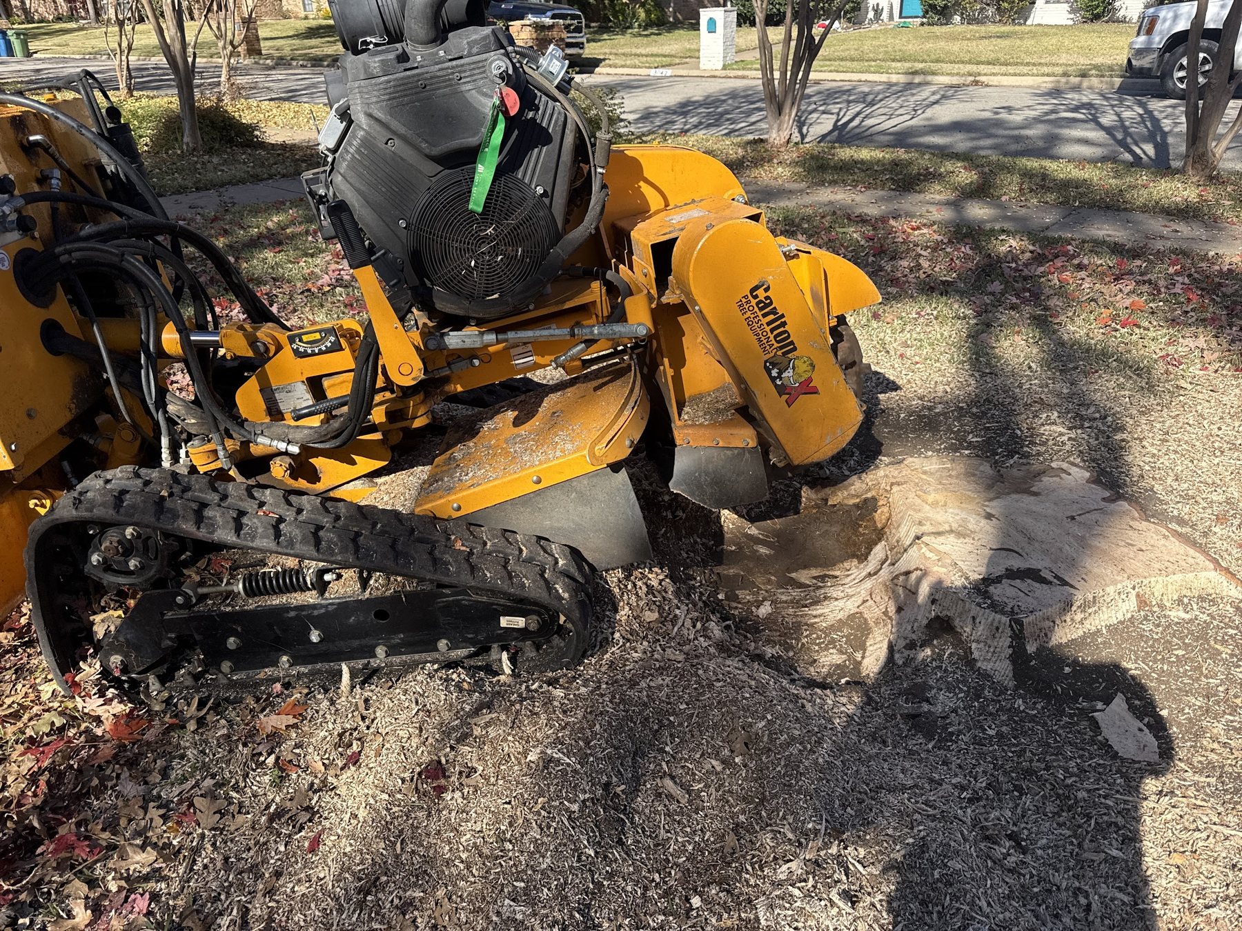 Texas Tree Tops stump grinder removing a stump on a North Texas property