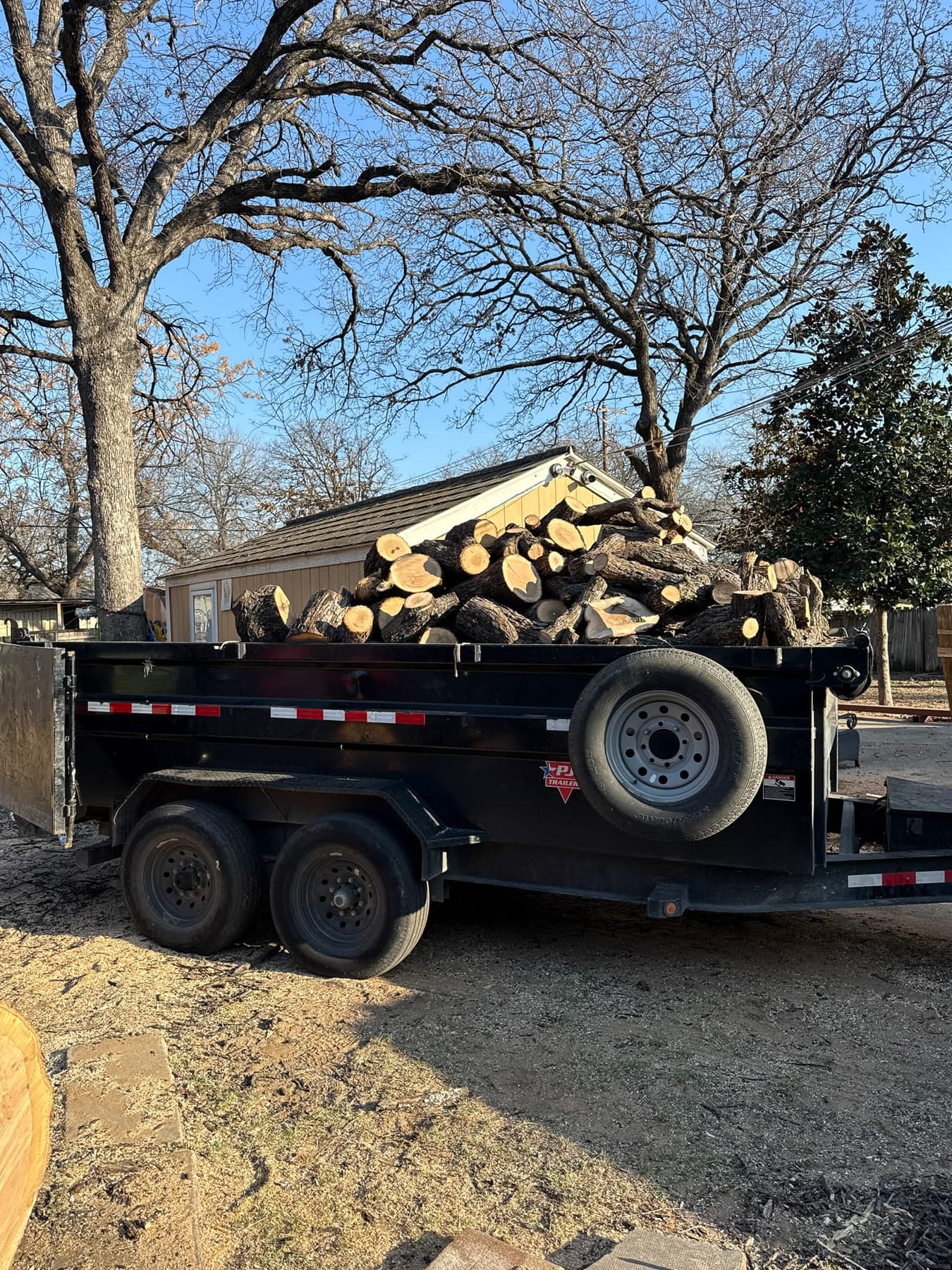 Truck loaded with tree trunks after commercial tree cleanup