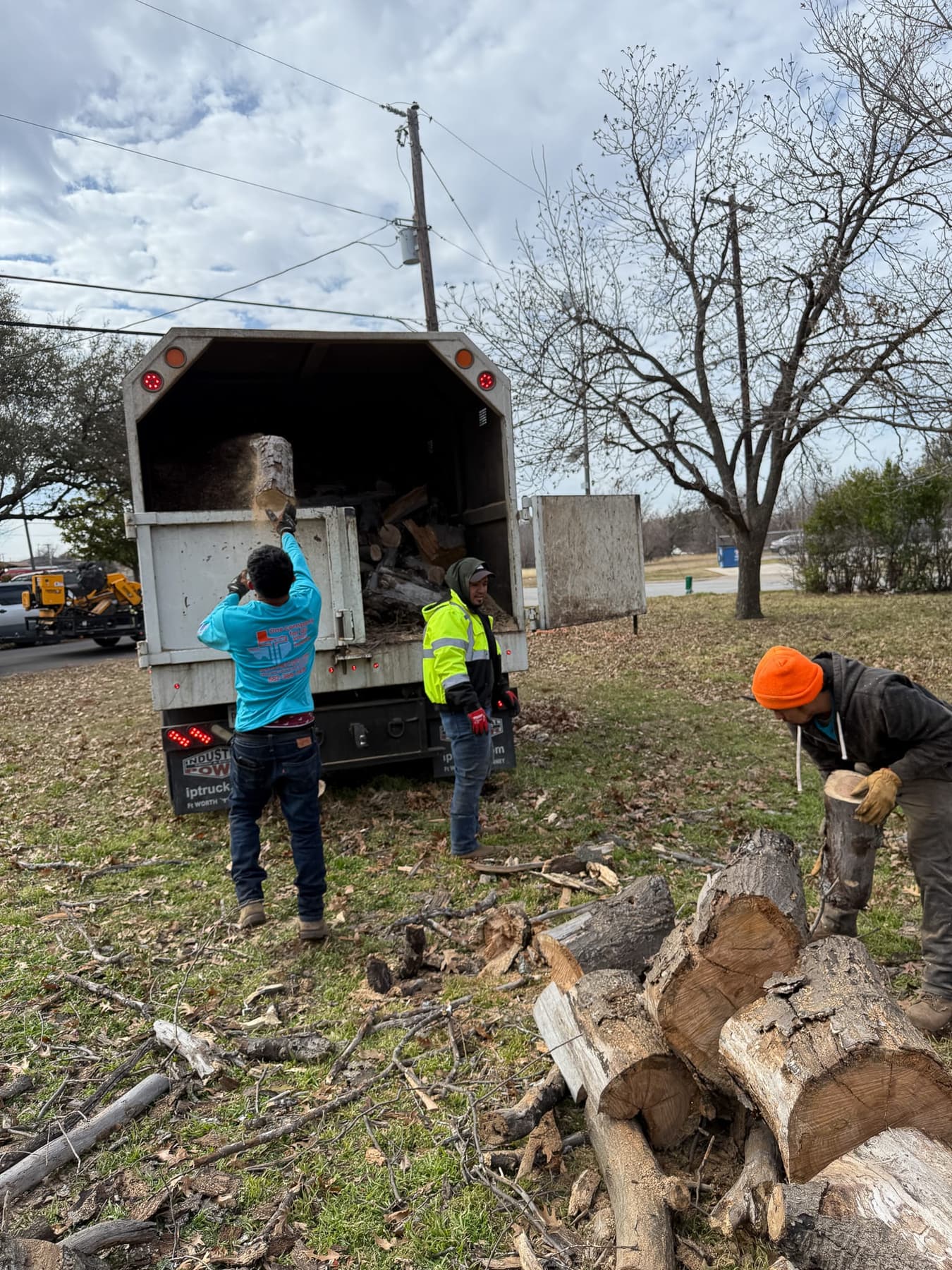Texas Tree Tops crew clearing brush and tree debris